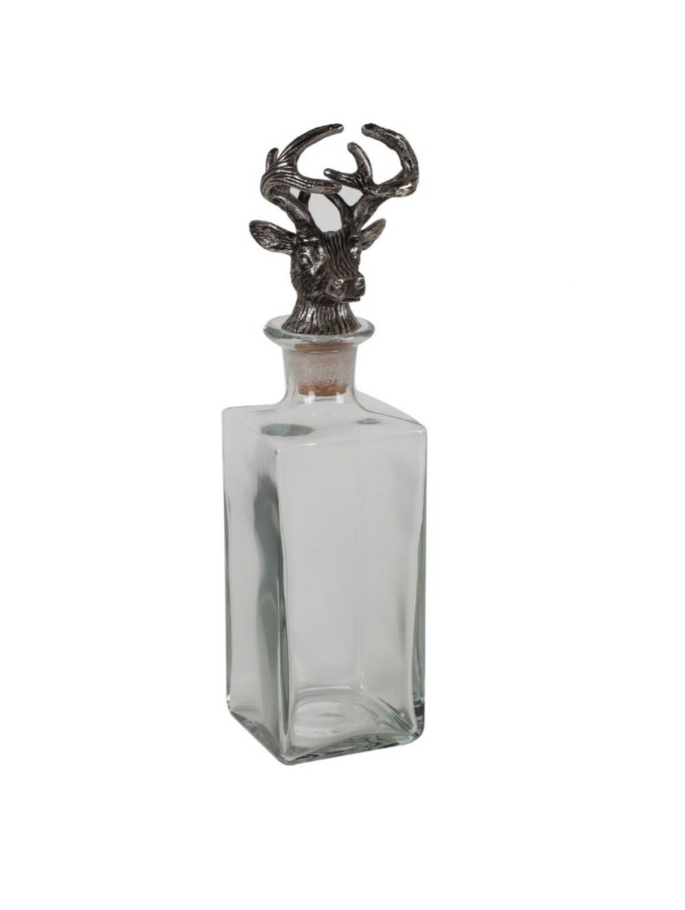 St. Nicholas Square Clear Glass Decanter with Bronze Stag-Head Stopper